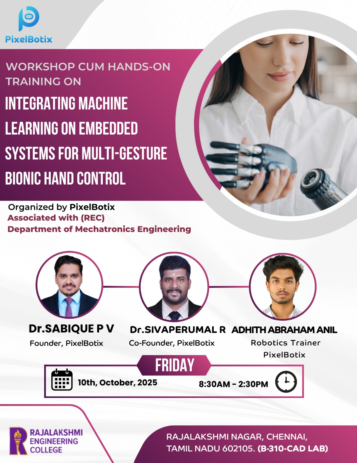 Integrating Machine Learning on Embedded Systems for multi- gesture bionic hand control at Rajalakshmi Engineering College